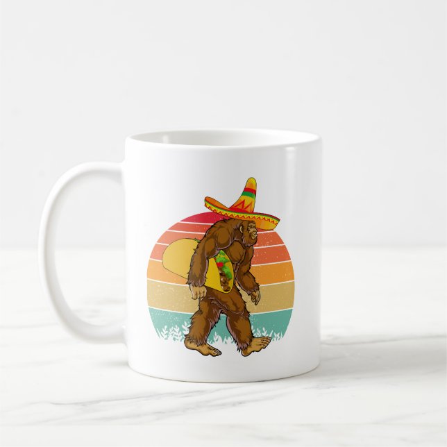 Funny Bigfoot Walking with Large Taco Coffee Mug (Left)
