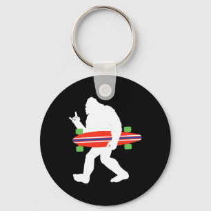 Funny Bigfoot With Longboard Skateboarder  Keychain