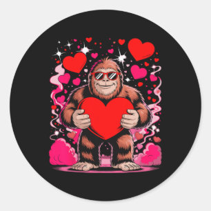 Funny Bigfoot With Sungles Holding Heart Valentine Classic Round Sticker