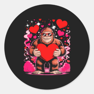 Funny Bigfoot With Sungles Holding Heart Valentine Classic Round Sticker