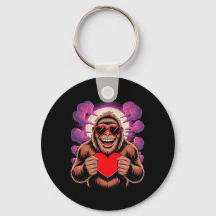 Funny Bigfoot With Sungles Holding Heart Valentine Keychain
