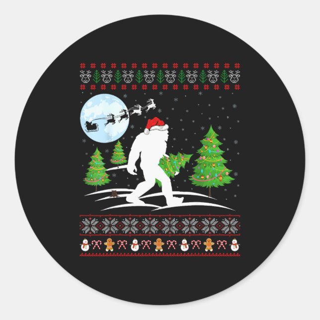 Funny Bigfoot Xmas Gift Santa Hat Ugly Bigfoot Chr Classic Round Sticker (Front)