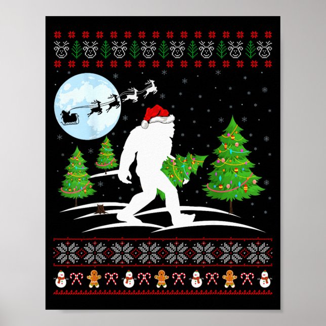 Funny Bigfoot Xmas Gift Santa Hat Ugly Bigfoot Chr Poster (Front)