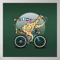 Funny bikepacking Giraffe cartoon