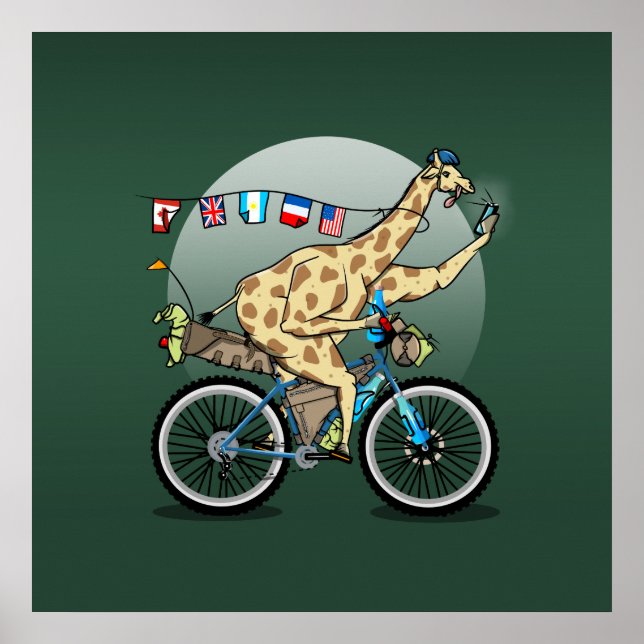 Funny bikepacking Giraffe cartoon Poster (Front)