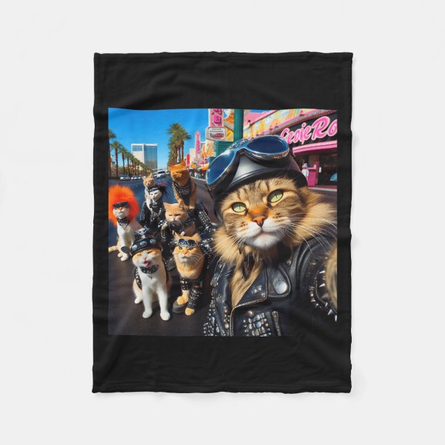 Funny Biker Cats Gangster Cats Street Motorcycle C Fleece Blanket (Front)