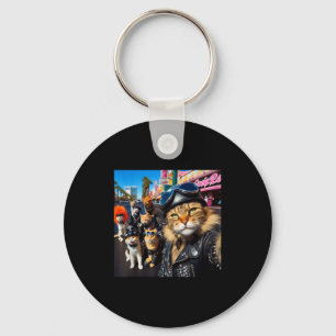 Funny Biker Cats Gangster Cats Street Motorcycle C Keychain