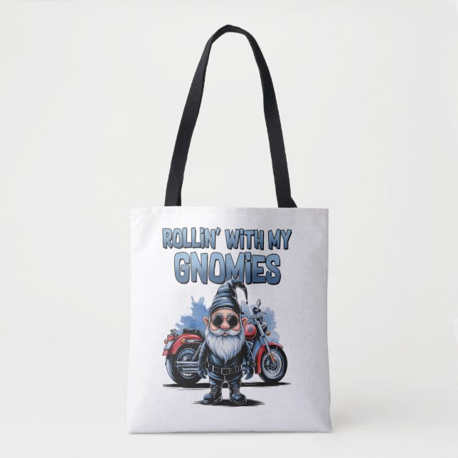 Funny Biker Gnome Tote Bag (Front)