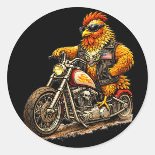 Funny Biker Rooster Design Cool Chicken Motorcycle Classic Round Sticker
