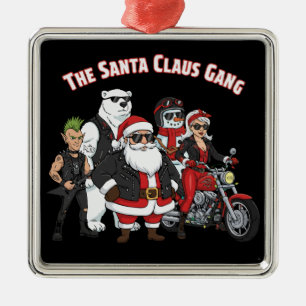 Funny Biker Santa Claus Gang Rock and Roll Metal Ornament