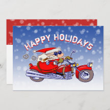 Funny Biker Santa Claus Holiday Greeting Card