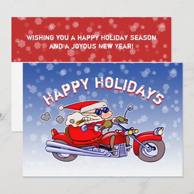 Funny Biker Santa Claus Holiday Greeting Card (Front/Back)