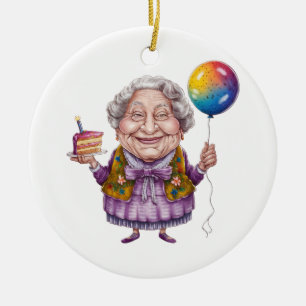 Funny Biking Grandma Birthday Party Art Ceramic Ornament