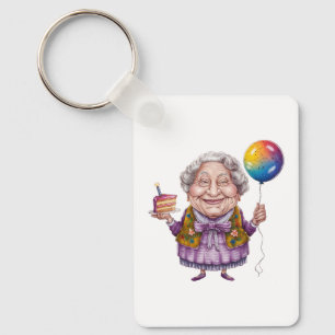 Funny Biking Grandma Birthday Party Art Keychain