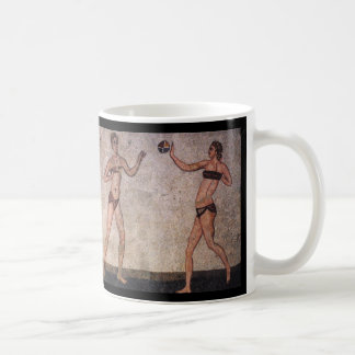 Funny Bikini Beach Volleyball Old Roman Mosaic Pic Coffee Mug