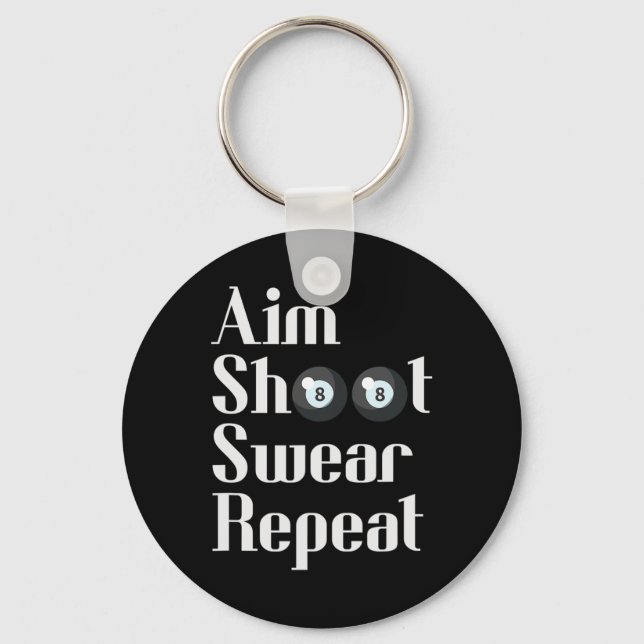 Funny Billiards 8-ball Pool Player Aim Shoot Swear Keychain (Front)