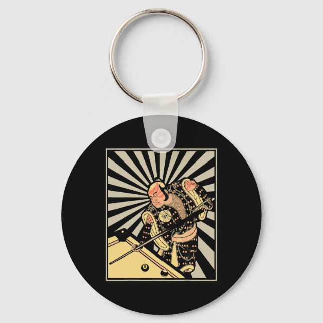 Funny Billiards Gift For 8-ll Pool Player Samurai  Keychain (Front)