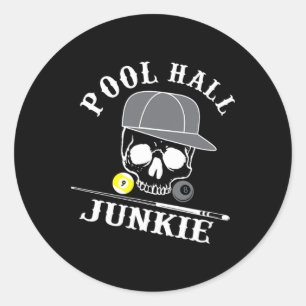 Funny Billiards Pool Hall Junkie For Pool Players  Classic Round Sticker
