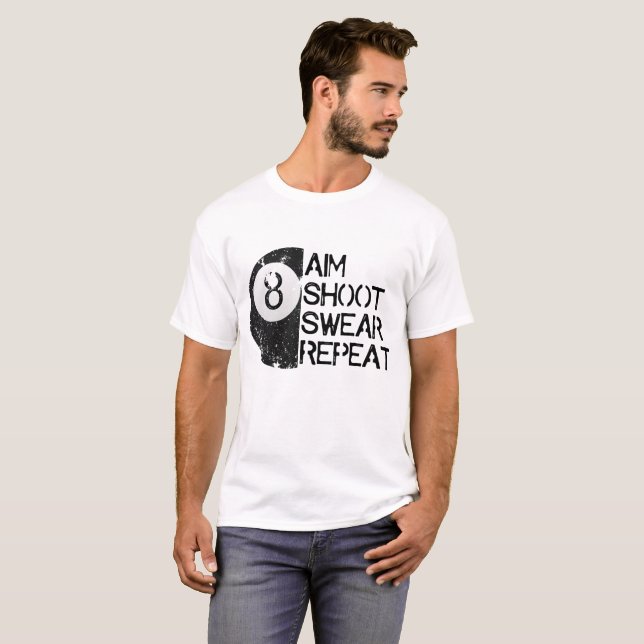 Funny Billiards T-Shirt, Distressed 8-Ball Pool T-Shirt (Front Full)