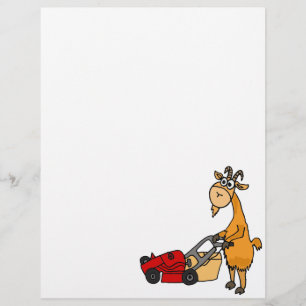 Funny Billy Goat Pushing Lawn Mower Cartoon