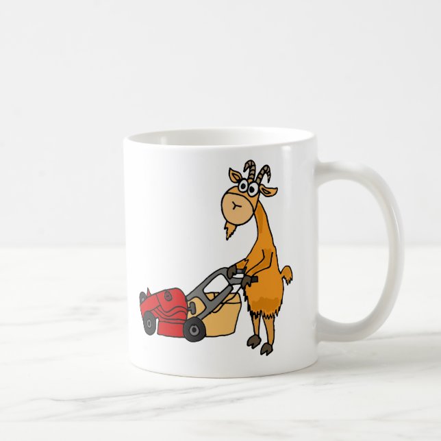 Funny Billy Goat Pushing Lawn Mower Cartoon Coffee Mug (Right)