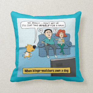 Funny Binge Watchers and Their Dog Throw Pillow