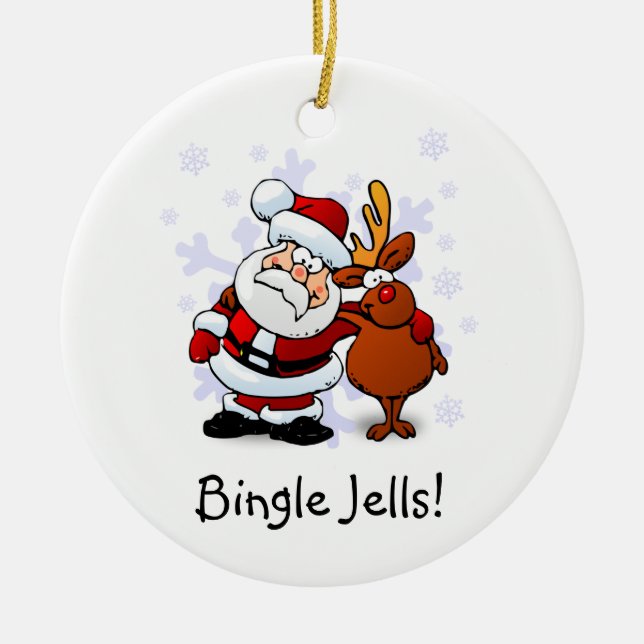 Funny Bingle Jells Santa & Moose Holiday Ornament (Front)