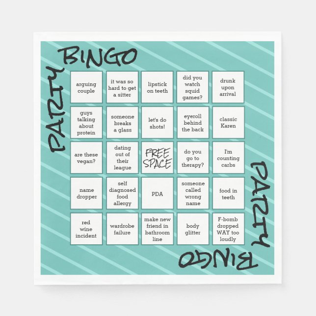 Funny Bingo Teal Modern Party Napkin (Front)