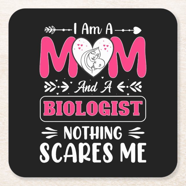 Funny Biologist Mom, Biologist Mom Funny Square Paper Coaster (Front)
