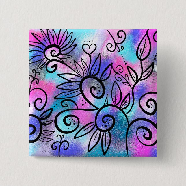 Funny bird art 2 inch square button (Front)