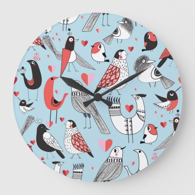 Funny bird illustrations, graphic seamless. large clock (Front)