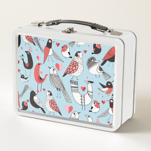 Funny bird illustrations, graphic seamless. metal lunch box (Front)