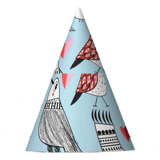 Funny bird illustrations, graphic seamless. party hat (Front)