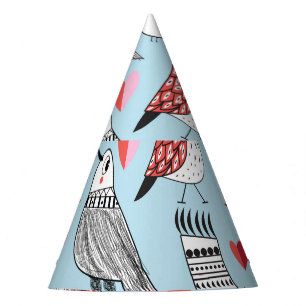 Funny bird illustrations, graphic seamless. party hat