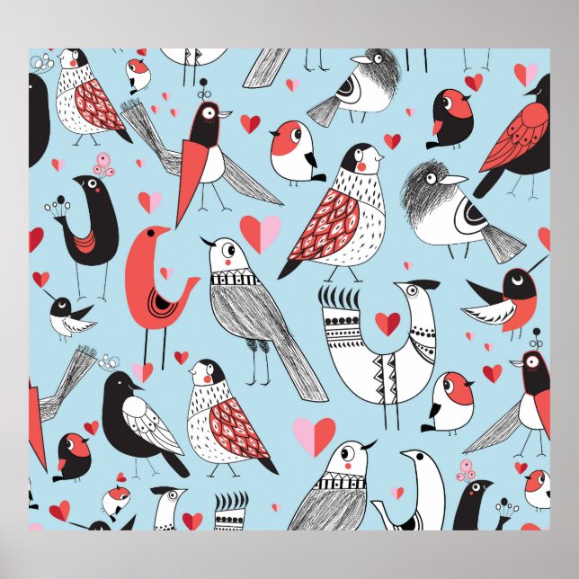 Funny bird illustrations, graphic seamless. poster (Front)