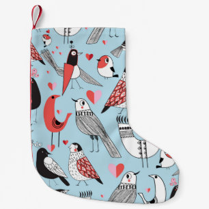 Funny bird illustrations, graphic seamless. small christmas stocking