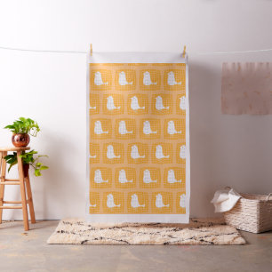 Funny Bird Orange White Checked Pattern Fabric