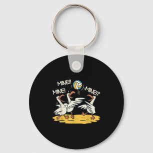 Funny Bird Playing Volleyball Mine Game Day Beach  Keychain