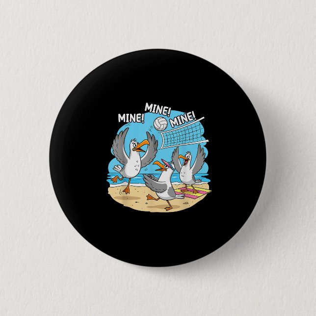 Funny Bird Playing Volleyball Mine Game Day Vibes  2 Inch Round Button (Front)