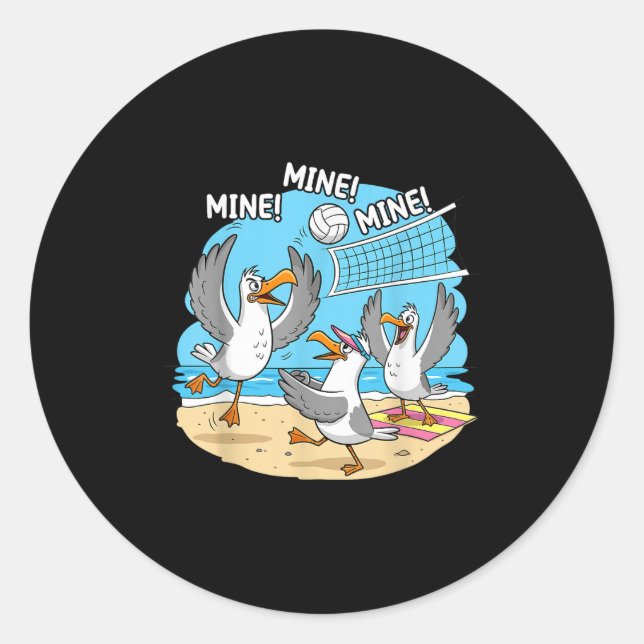 Funny Bird Playing Volleyball Mine Game Day Vibes  Classic Round Sticker (Front)
