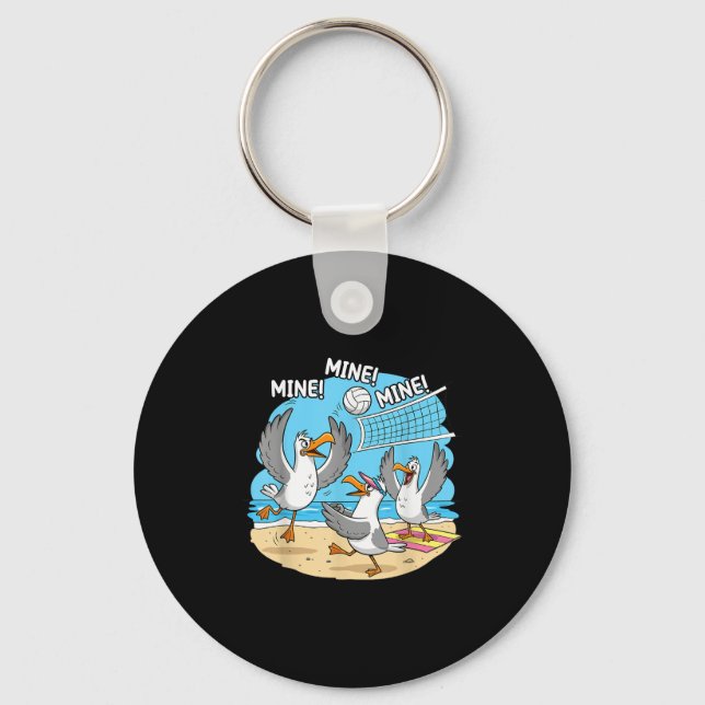 Funny Bird Playing Volleyball Mine Game Day Vibes  Keychain (Front)