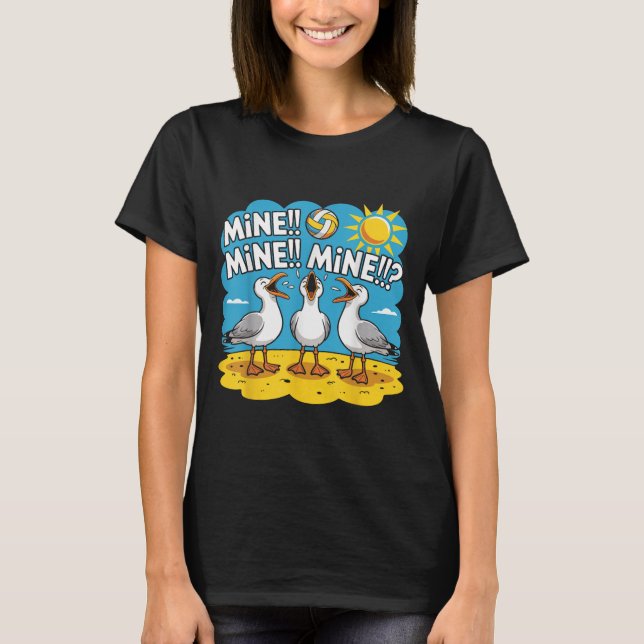 Funny Bird Playing Volleyball Mine Game Day Vibes  T-Shirt (Front)