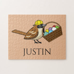 Funny Bird w Colourful Eggs Basket Personalize Jigsaw Puzzle