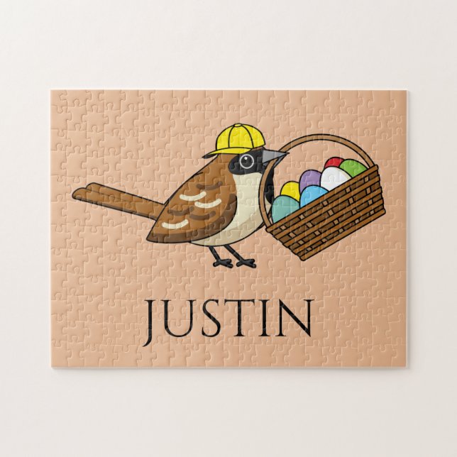 Funny Bird w Colourful Eggs Basket | Personalize Jigsaw Puzzle (Horizontal)