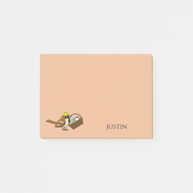 Funny Bird w Colourful Eggs Basket | Personalize Post-it Notes (Front)