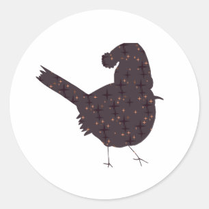 Funny bird with hat coloured with stars on classic round sticker