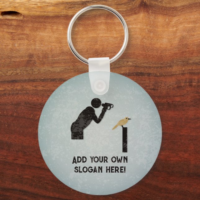 Funny Birder with Binoculars ornithology, own text Keychain (Front)