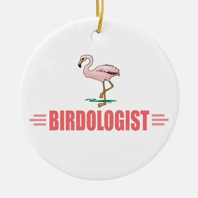 Funny Birding Flamingo Ceramic Ornament (Front)