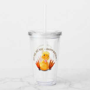 Funny Birthday Acrylic Tumbler with Playful Duck