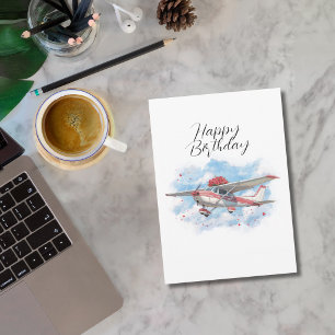 Funny Birthday Airplane Carries Flowers and Photo Holiday Card